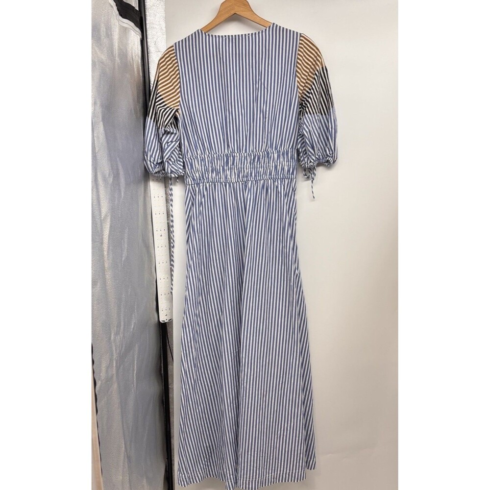 LOFT Blue White Striped Maxi Dress Smocked Waist Puff Sleeve Boho Size S - Picture 6 of 6